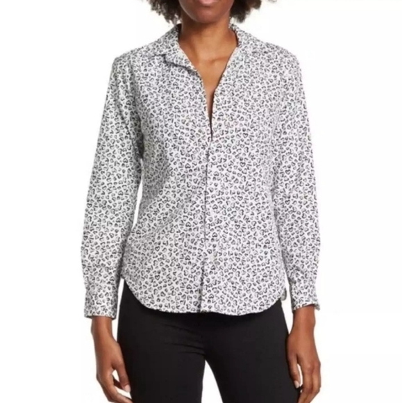 FRANK & EILEEN Silvio Button-up Shirt In Grey And Black Hearts Women Size S - Picture 1 of 7